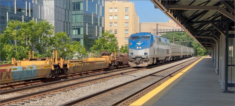 rail infrastructure - train at a station in the city