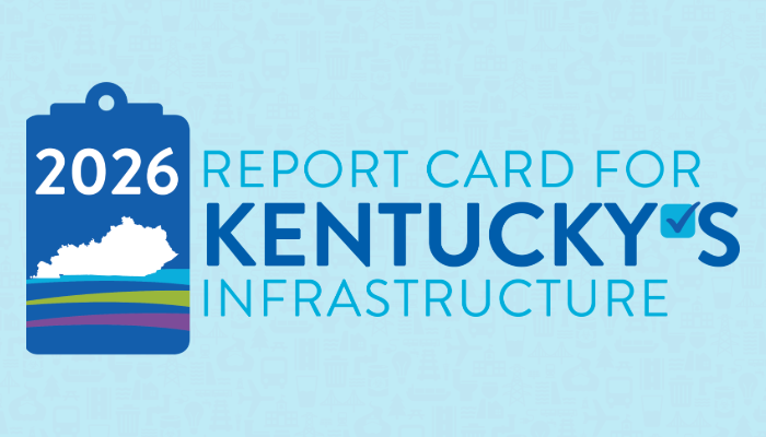 Logo for the 2026 Report Card for Kentucky's Infrastructure showing a blue clipboard with '2026' and a Kentucky outline beside the text 'Report Card for Kentucky's Infrastructure'